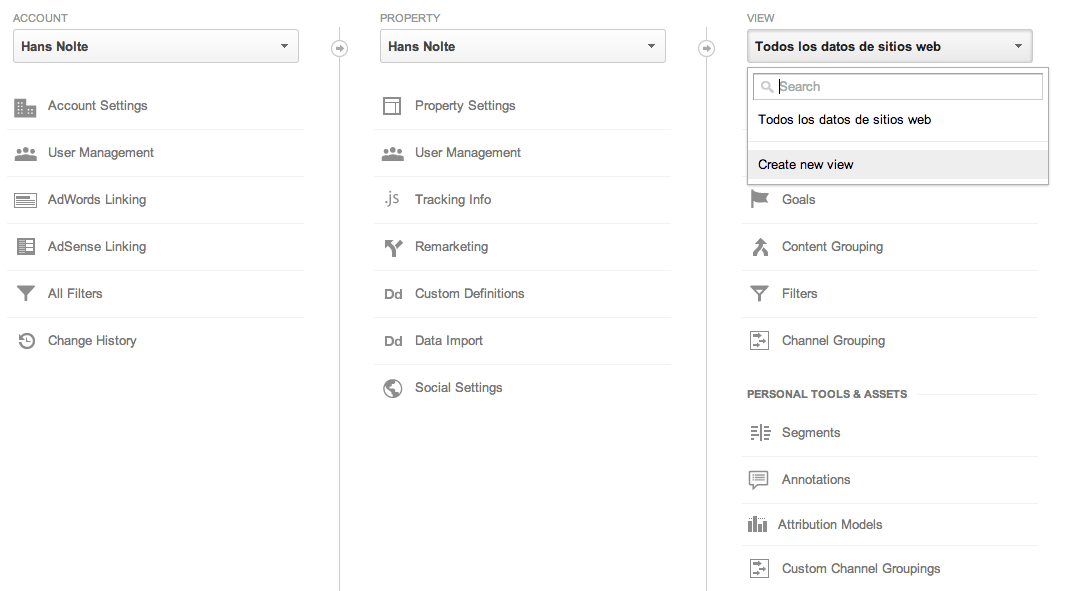 Google Analytics crear nueva vista